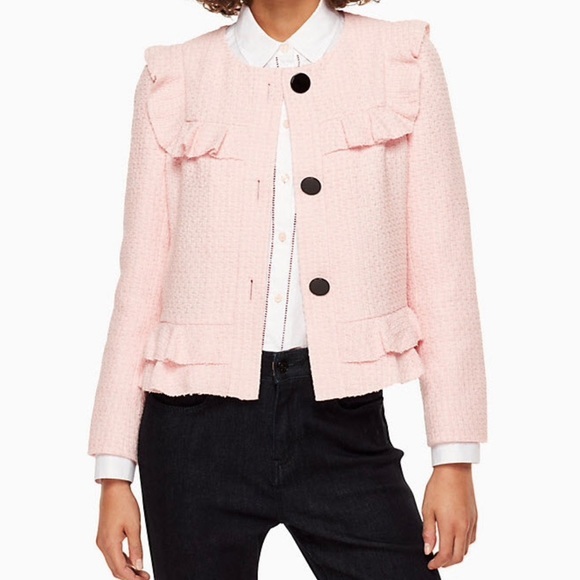 NWOT Kate Spade New York Pink Ruffle Tweed Blazer